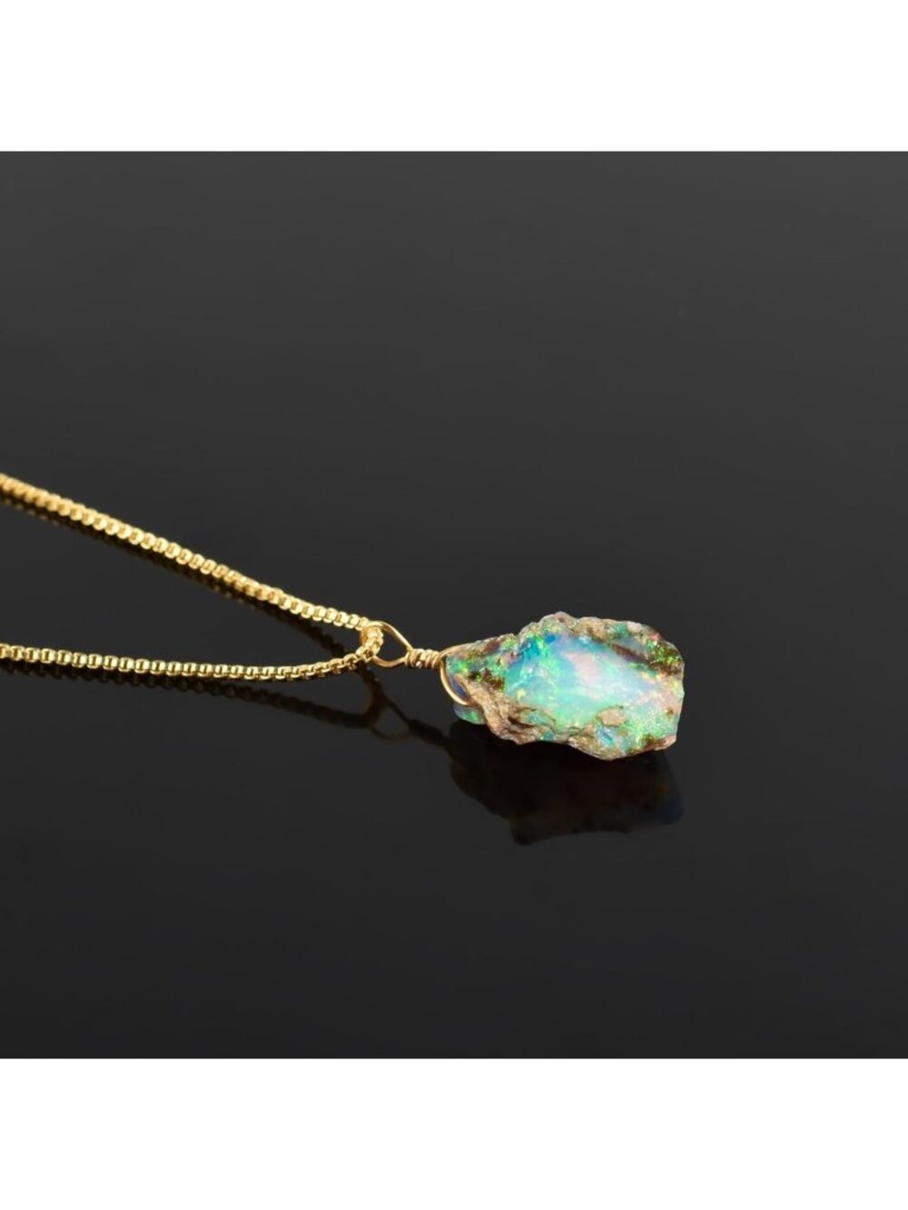 Dainty Raw Ethiopian Fire Opal Pendant Necklace, 14K Gold Plated, October - Picture 6 of 9